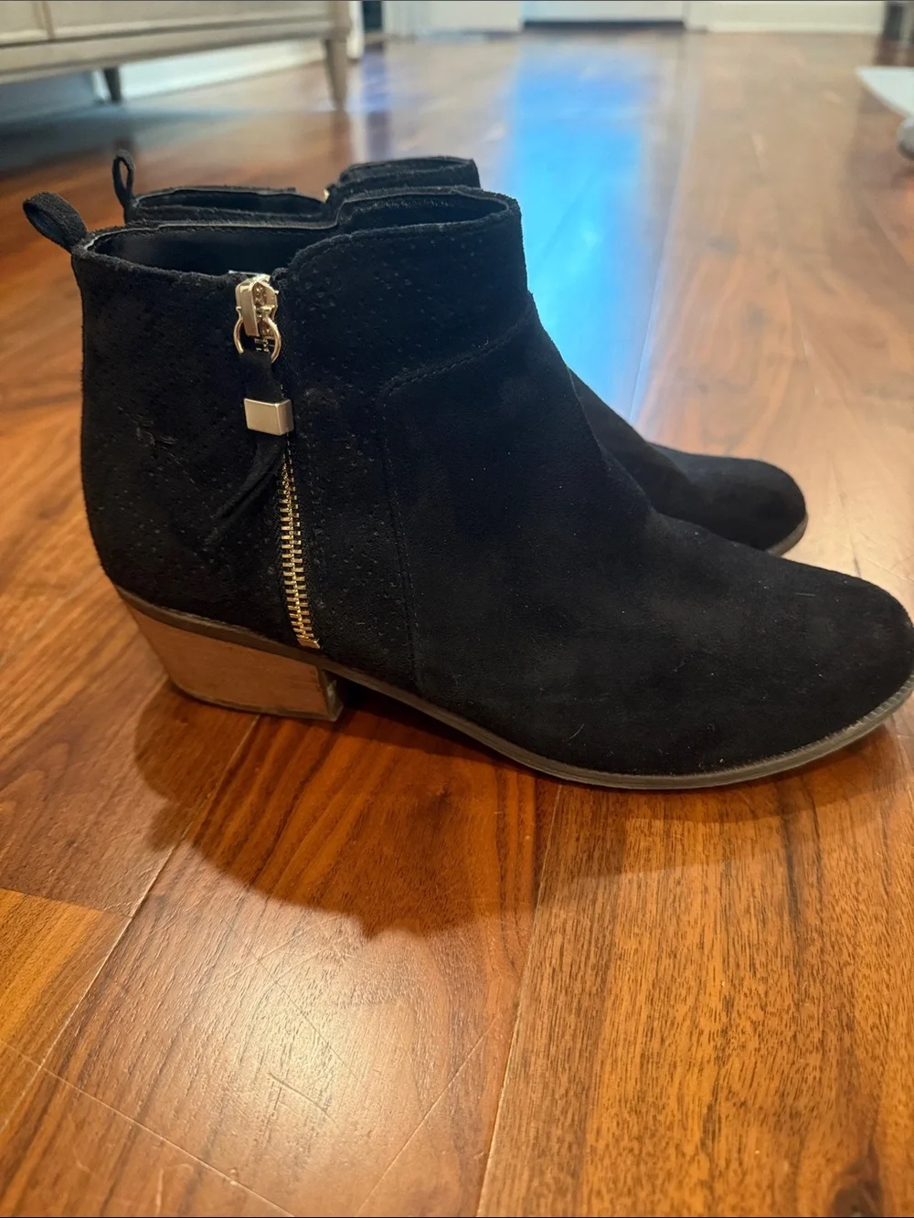 Dr. Scholl's Black Suede Ankle Boot with Gold Zip Accent